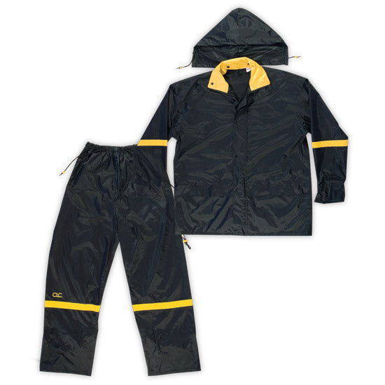 CLC R103M 3-Piece Deluxe Nylon Rain Suit, Black, Medium
