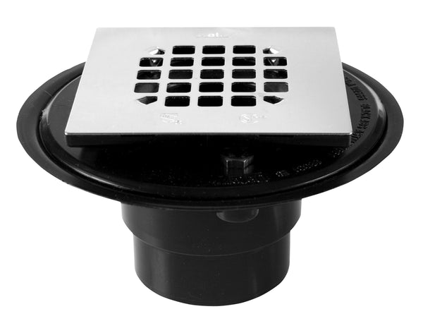 Oatey 42238 Square Stainless Steel Strainer ABS Shower Drain, 2"x3", Black