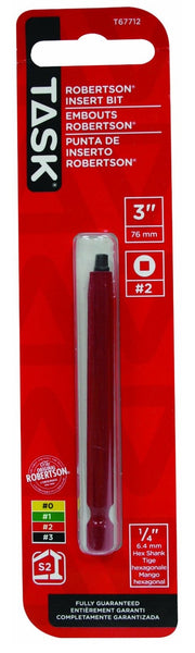 Task Tools T67712 Robertson Screwdriver Power Insert Bit, Red