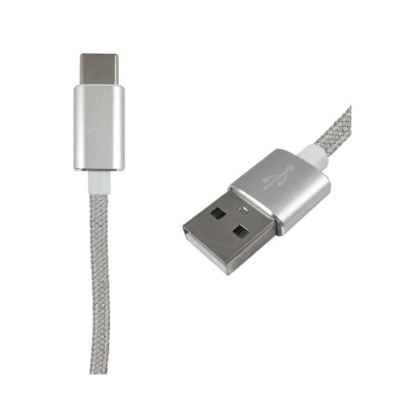 AmerTac PM1003UCBW Zenith Braided USB C to USB A Cable, Silver, 3' L