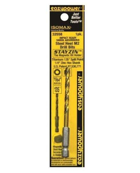 Eazypower 32558 Magnetic Steel Heel M2 Drill Bits, 11/64" x 4"