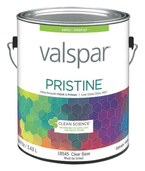 Valspar 18545 Pristine Interior Latex Satin Paint, Clear Base, Gallon
