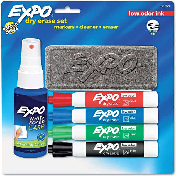 Expo 80653 Low Odor Dry Erase Marker Starter Set, Assorted, 4/Set