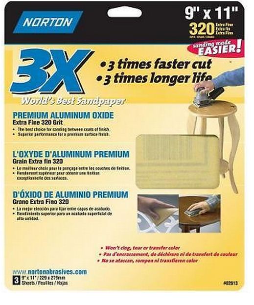 Norton 02613 Premium Aluminum Oxide Sandpaper, 9" x 11", 320 Grit