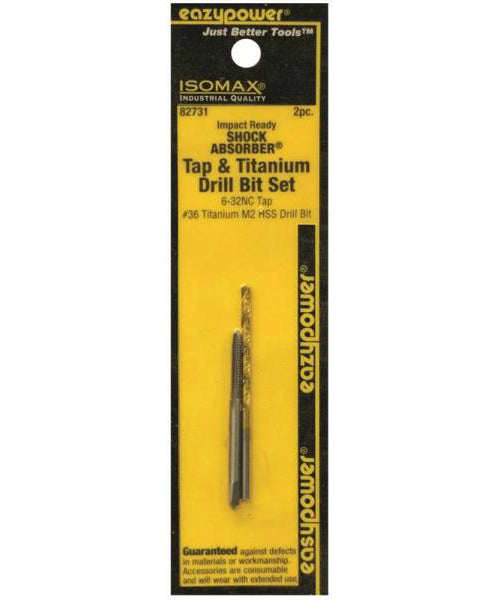 Eazypower 82731 Shock Absorber Tap & Titanium Drill Bit Set, 6-32NC, #36