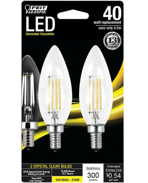 Feit Electric BPCTC40827LED2 Decorative Blunt Tip LED Light Bulb, 4.5 Watts, Clear