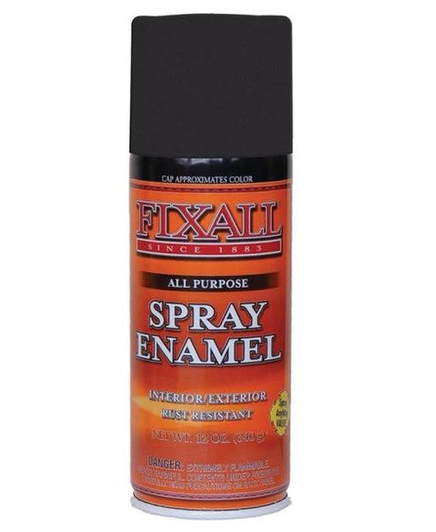 Fixall F1303 Enamel Spray Paint, Flat, Liquid, Characteristic, 12 Oz, Aerosol, Black