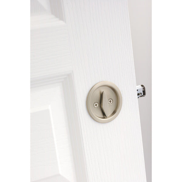 Kwikset 335 15 RND Privacy Pocket Door Lock, Satin Nickel