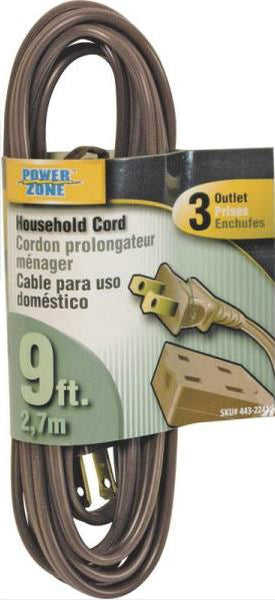 Power Zone OR670609 Extension Cord, 16/2 x 9&#039;, Brown