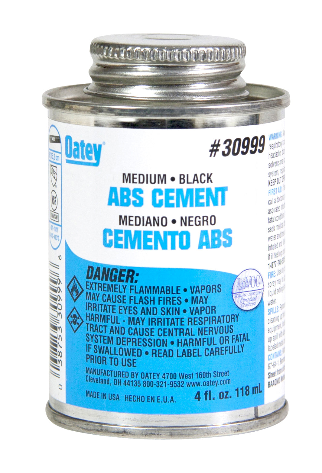 Oatey 30999 ABS Medium Solvent Cement, 4 Oz, Black