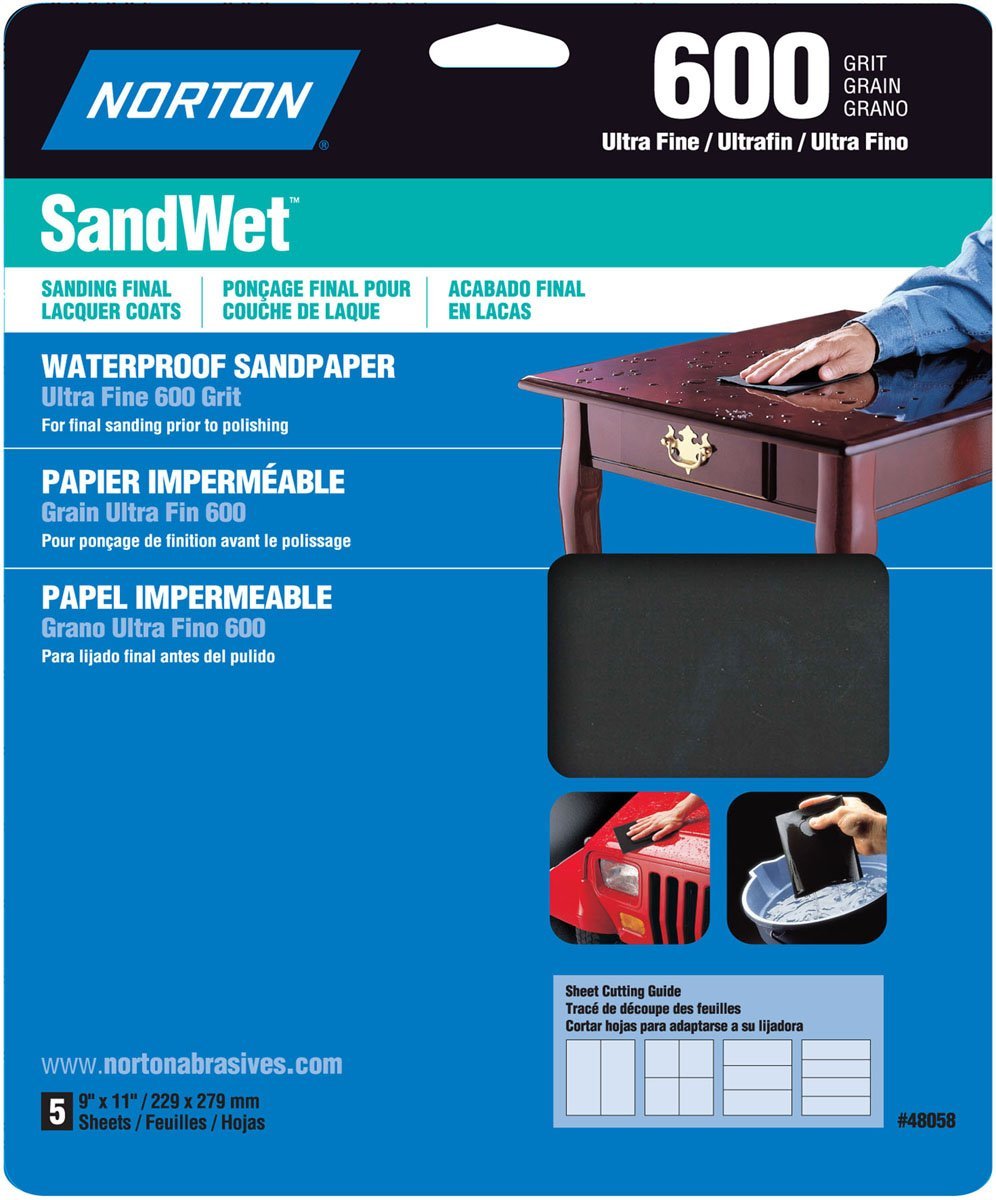 Norton 48058 Waterproof Sandpaper, 600 Grit, 9" x 11"