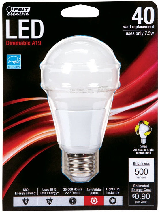 Feit Electric OM40DM/930CA A-Line LED Bulb, 6 Watts, 120 Volts