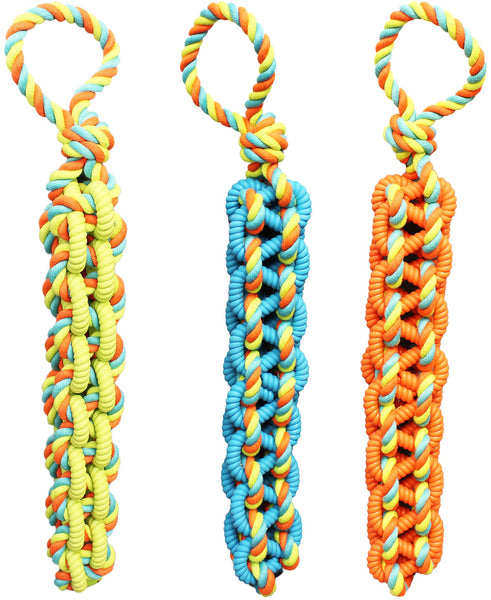 Chomper WB15530 Braided TPR & Rope Tug Dog Toy, Assorted Colors