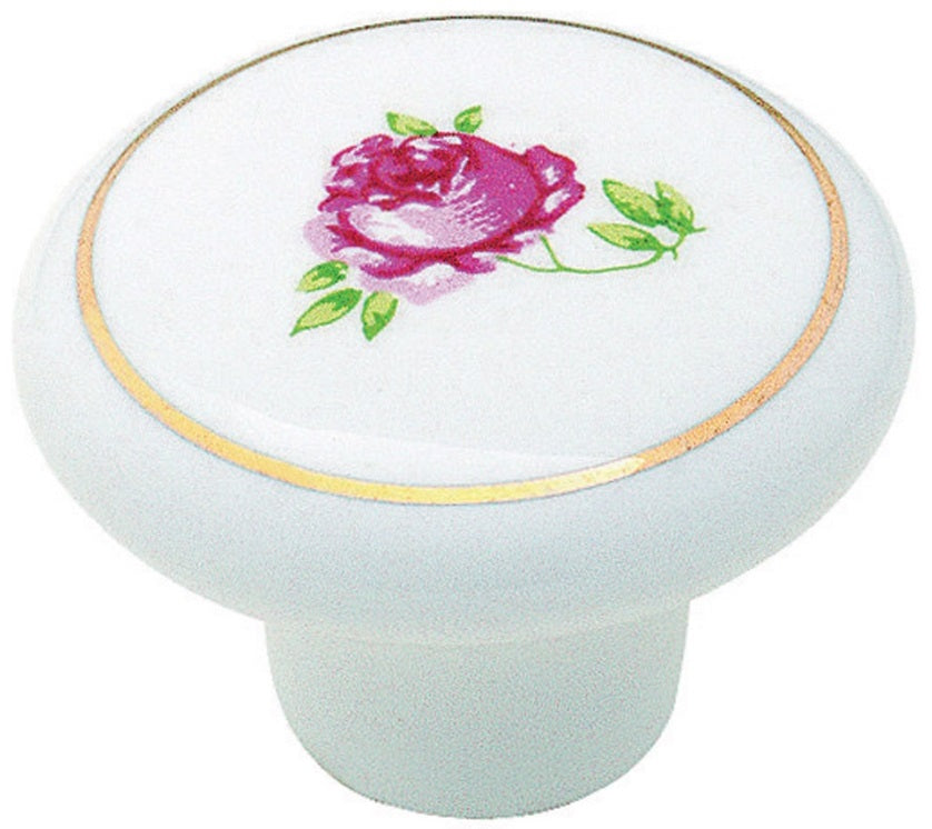 Amerock 221WHT Round Cabinet Knob With Flower, 1-1/2", White
