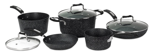 Starfrit 030930-001 The Rock Aluminum Cookware Set with Bakelite Handles, Black, 8-Piece
