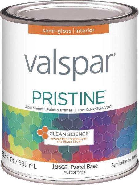 Valspar 18568 Pristine Interior Latex Semi-Gloss Paint, Pastel Base, Quart