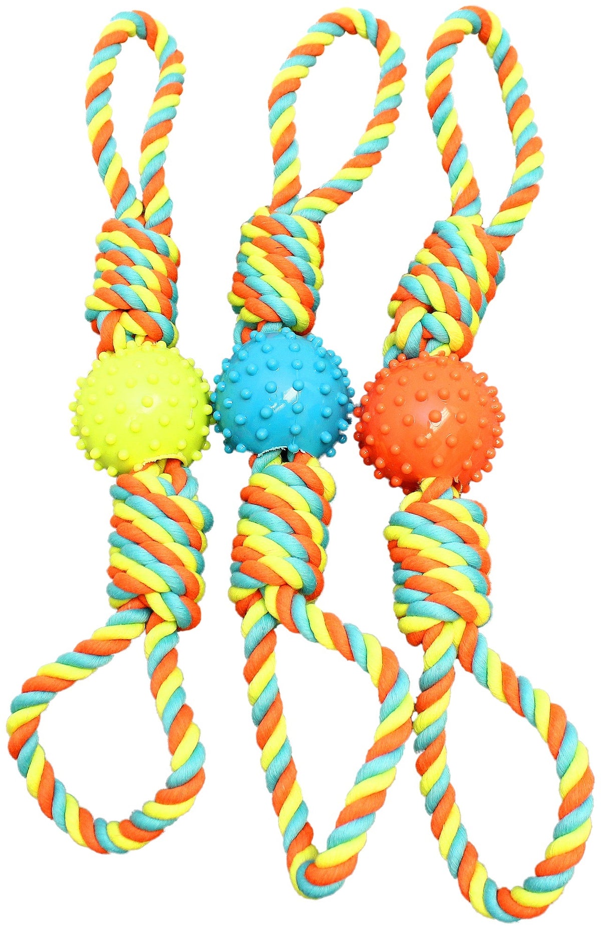 Chomper WB15533 Rope Bone With TPR Spiked Ball Dog Toy, Assorted Colors