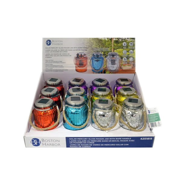 Boston Harbor 24725 Glass M-Jar Solar Light With Rope Handle, Assorted
