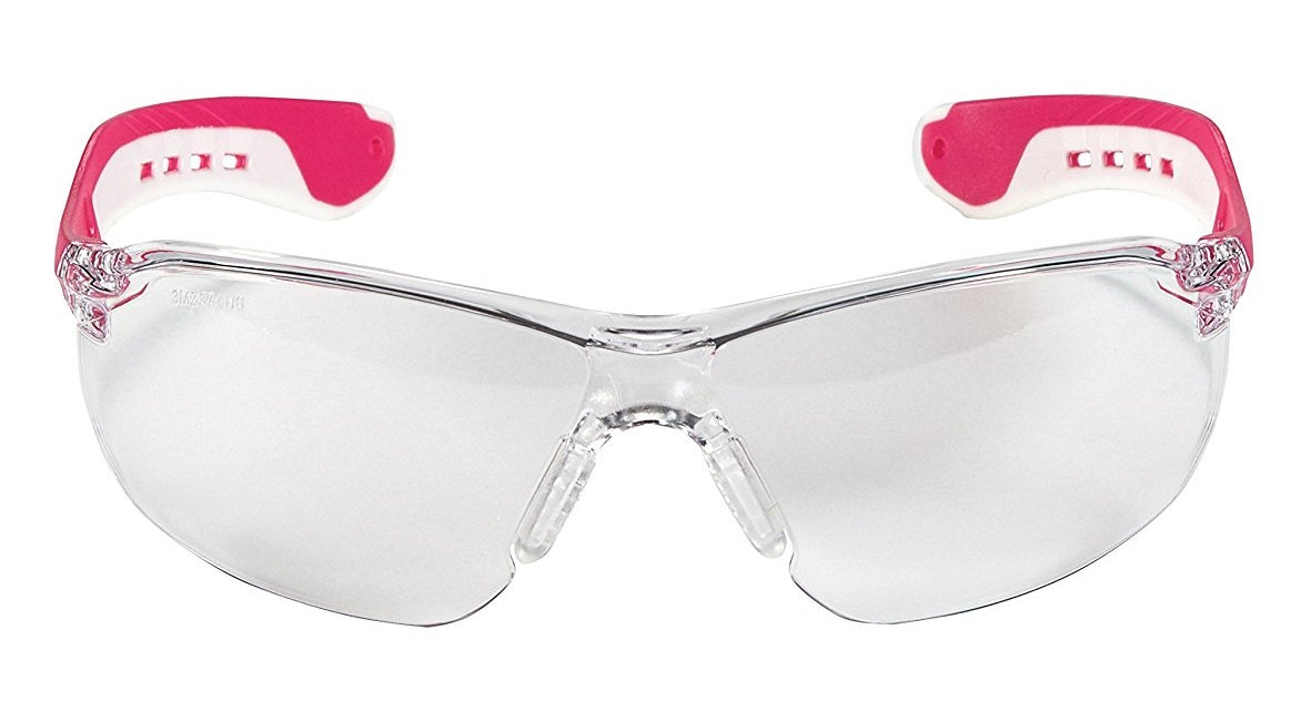 3M 47014-WV6 Multi-Purpose Flat Temple Safety Glasses, Clear Lens, White/Pink