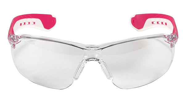 3M 47014-WV6 Multi-Purpose Flat Temple Safety Glasses, Clear Lens, White/Pink
