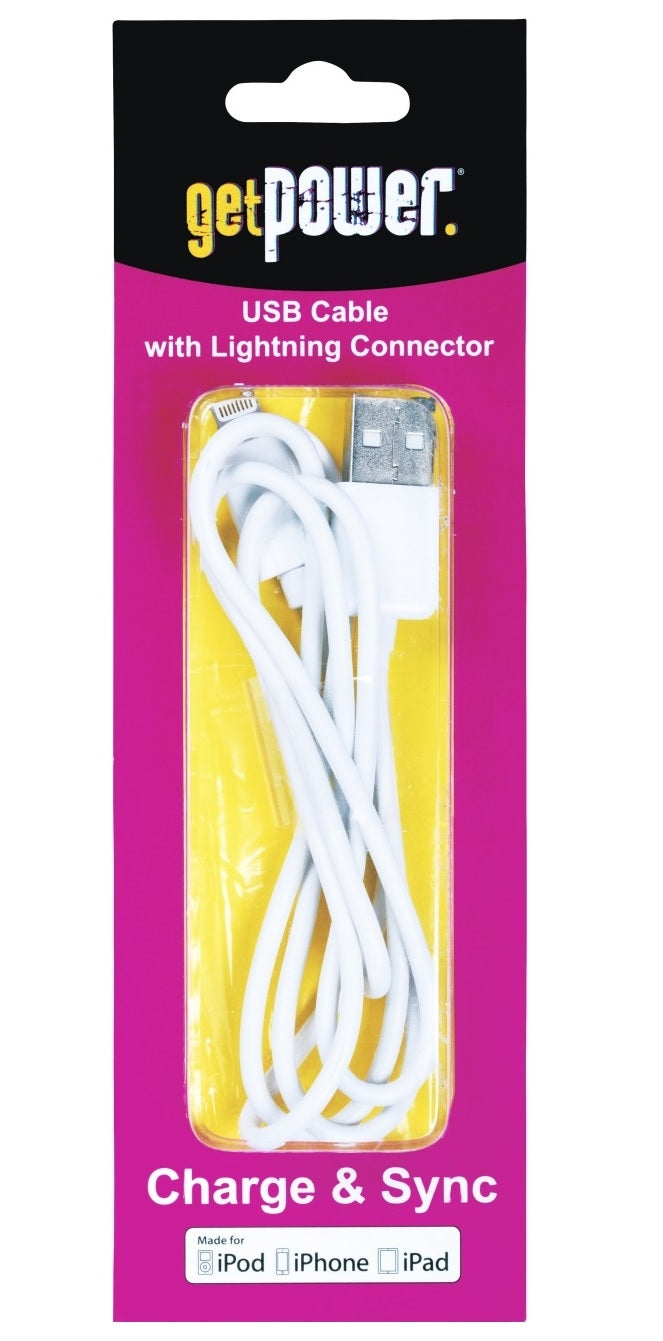 GetPower GP-USB-IPH5 USB Data/Charging Cord For Apple, White