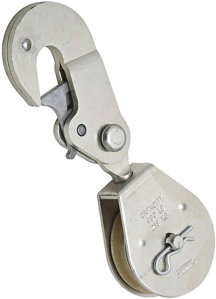 National Hardware N233-270 Latching Swivel Hook Single Pulley, Zinc Plated