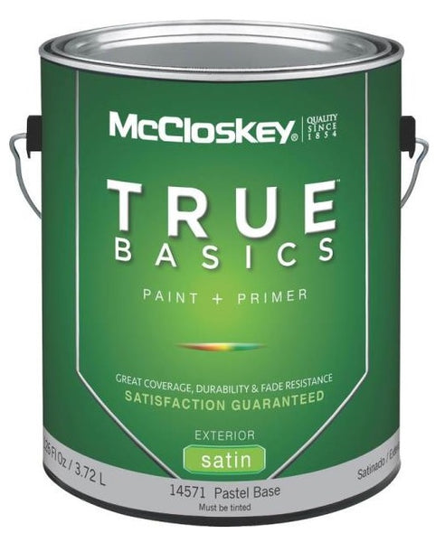 McCloskey 14571 True Basics Exterior Latex Satin Paint, Pastel Base