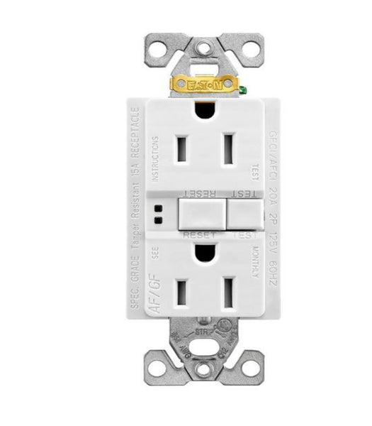 Eaton TRAFGF15W-K-L GFCI & AFCI Receptacle, White, 15 Amp