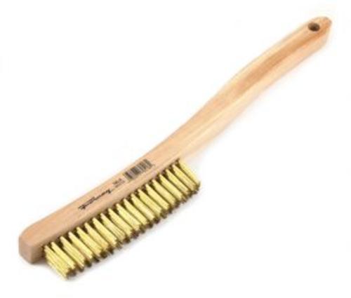 Forney 70518 Wire Scratch Brush, Brass with Curved Wood Handle, 13-3/4" x .012"