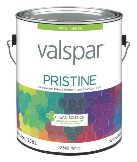 Valspar 18540 Pristine Interior Latex Satin Paint, White, Gallon