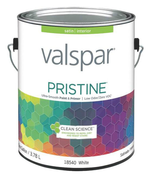Valspar 18540 Pristine Interior Latex Satin Paint, White, Gallon