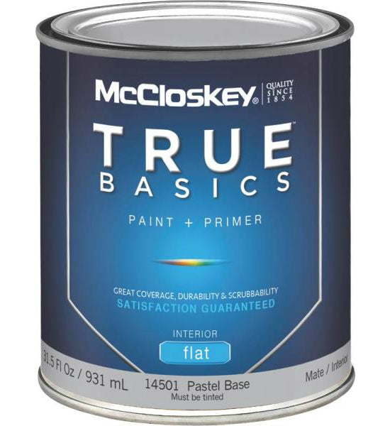 McCloskey 14501 True Basics Interior Flat Paint, Pastel Base, Quart