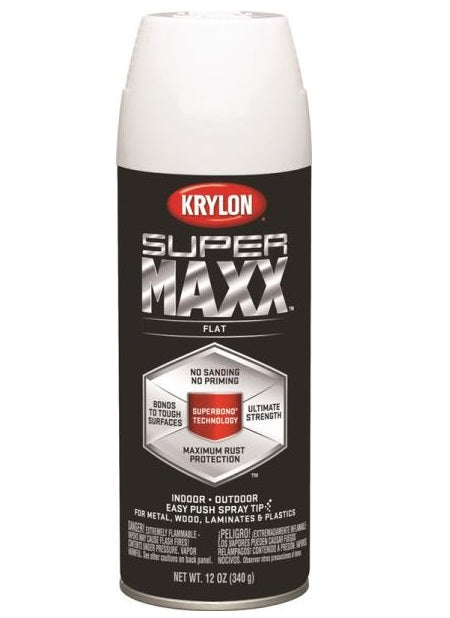 Krylon K08971000 SuperMaxx Spray Paint, 12 Oz, Flat, White