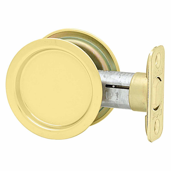 Kwikset 334X3 Round Pocket Door Lock Passage, Bright Brass