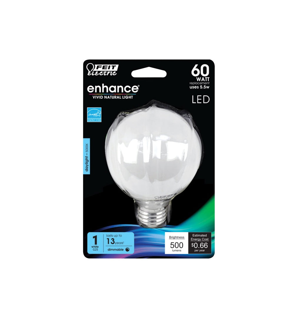 Feit Electric BPG2560950CAFLR Enhance G25 Filament LED Bulb, 5.5 W