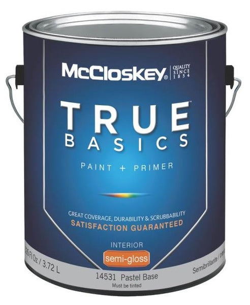 McCloskey 14531 True Basics Interior Latex Semi-Gloss Paint, Pastel Base