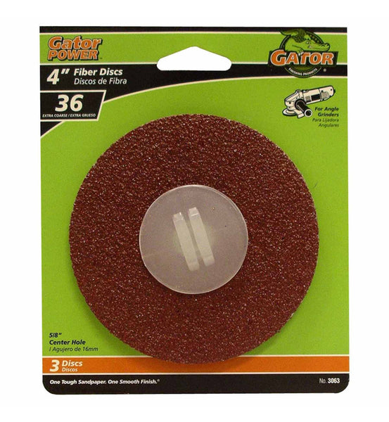 Gator 3063-012 Fiber Sanding Discs, 4 in x 5/8 in, 36 Grit