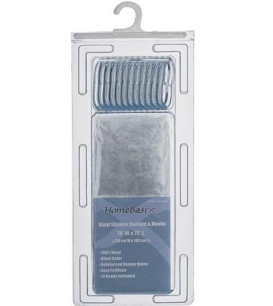 Simple Spaces SD-625CL-3L Vinyl Shower Curtain, 70" x 72", Clear