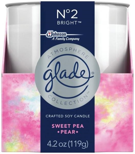 Glade 77233 Sweet Pea & Pear Soy Crafted Candle, Wax, 4.2 Oz