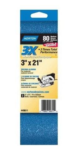 Norton 49611 Power Sanding Belt, Grit 80, 3" x 21"