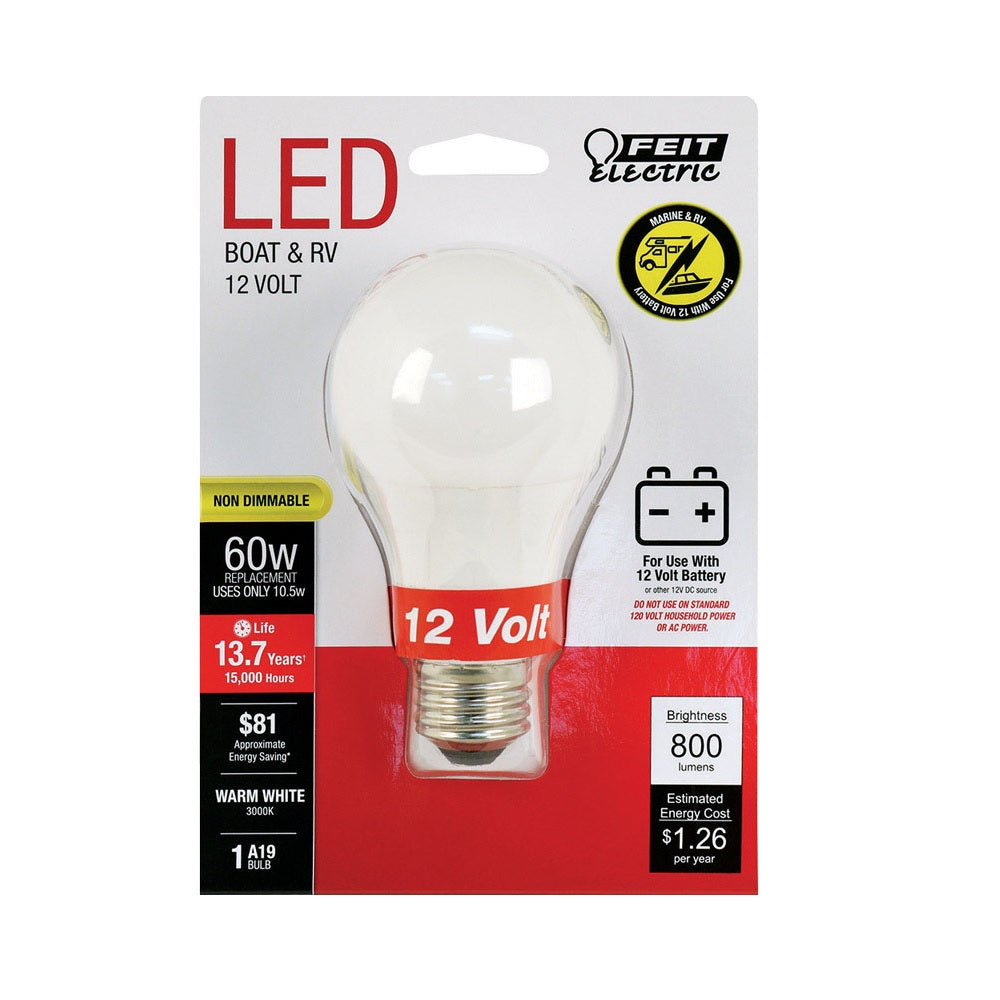 Feit Electric BOM60930CALED12 A19 LED Bulb, 10.5 Watts, 12 Volts