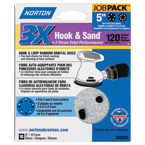 Norton 04035 Hook and Loop Sanding Discs, 5" Dia., 120 Grit