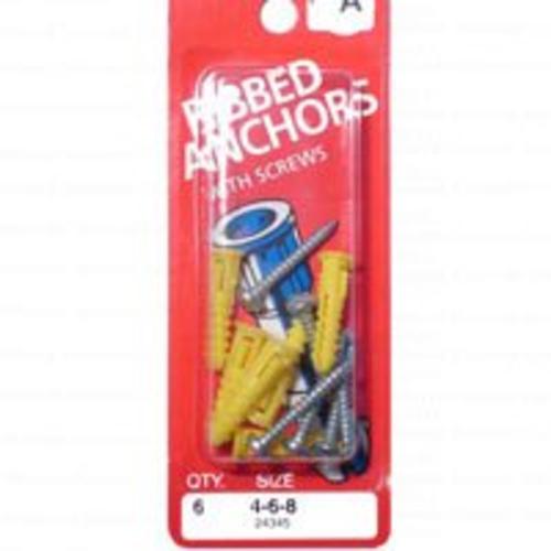 Midwest 24345 Ribbed  Plastic Anchors With Screws 4-6-8