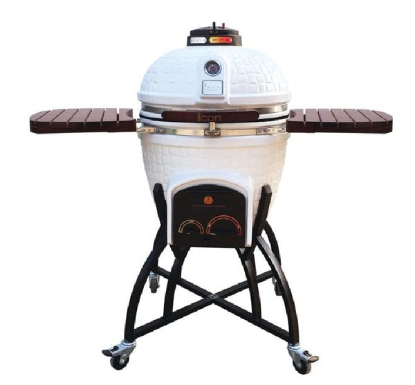 Vision Grills CG-401WCCCPB2-A Ceramic Charcoal Grill With Cover, White