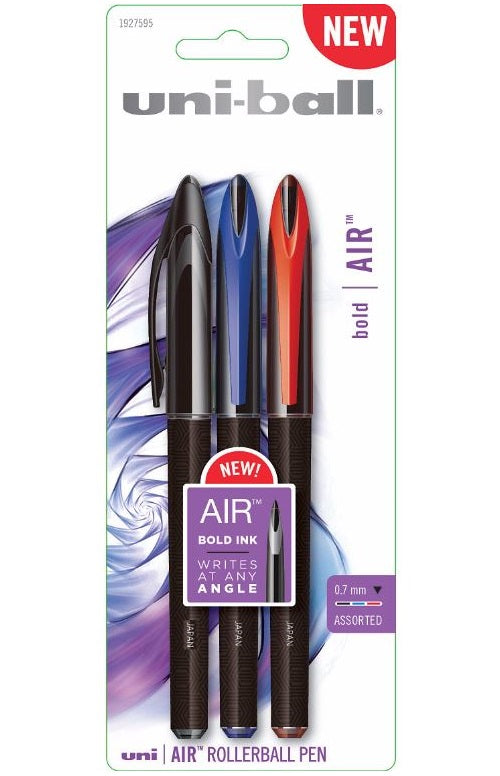 Uni-Ball 1927595 Air Rollerball Pen, Assorted Colors, 3/Pack