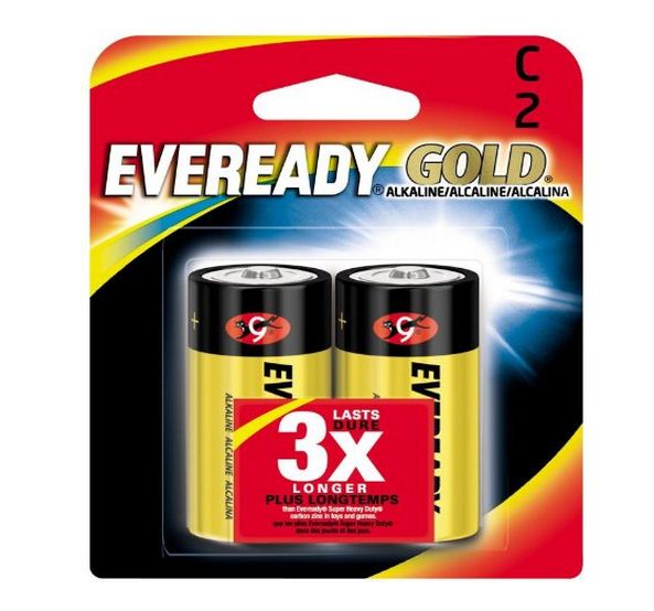 Eveready Gold A93BP-2 Alkaline Battery, 1.5 Volt, C