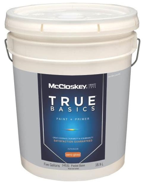 McCloskey 14531 True Basics Interior Latex Semi-Gloss Paint, Pastel Base
