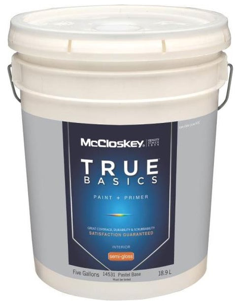 McCloskey 14531 True Basics Interior Latex Semi-Gloss Paint, Pastel Base