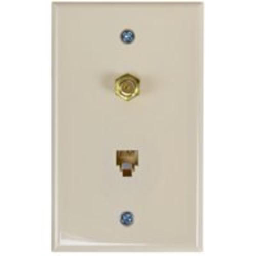 Zenith TW1002CPA Coax & Phone Wall Plate, Almond