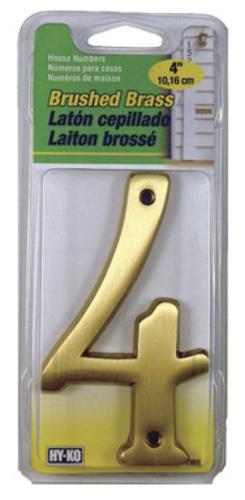 Hy-Ko BR-43BB/4 Brushed Brass Number 4, 4"
